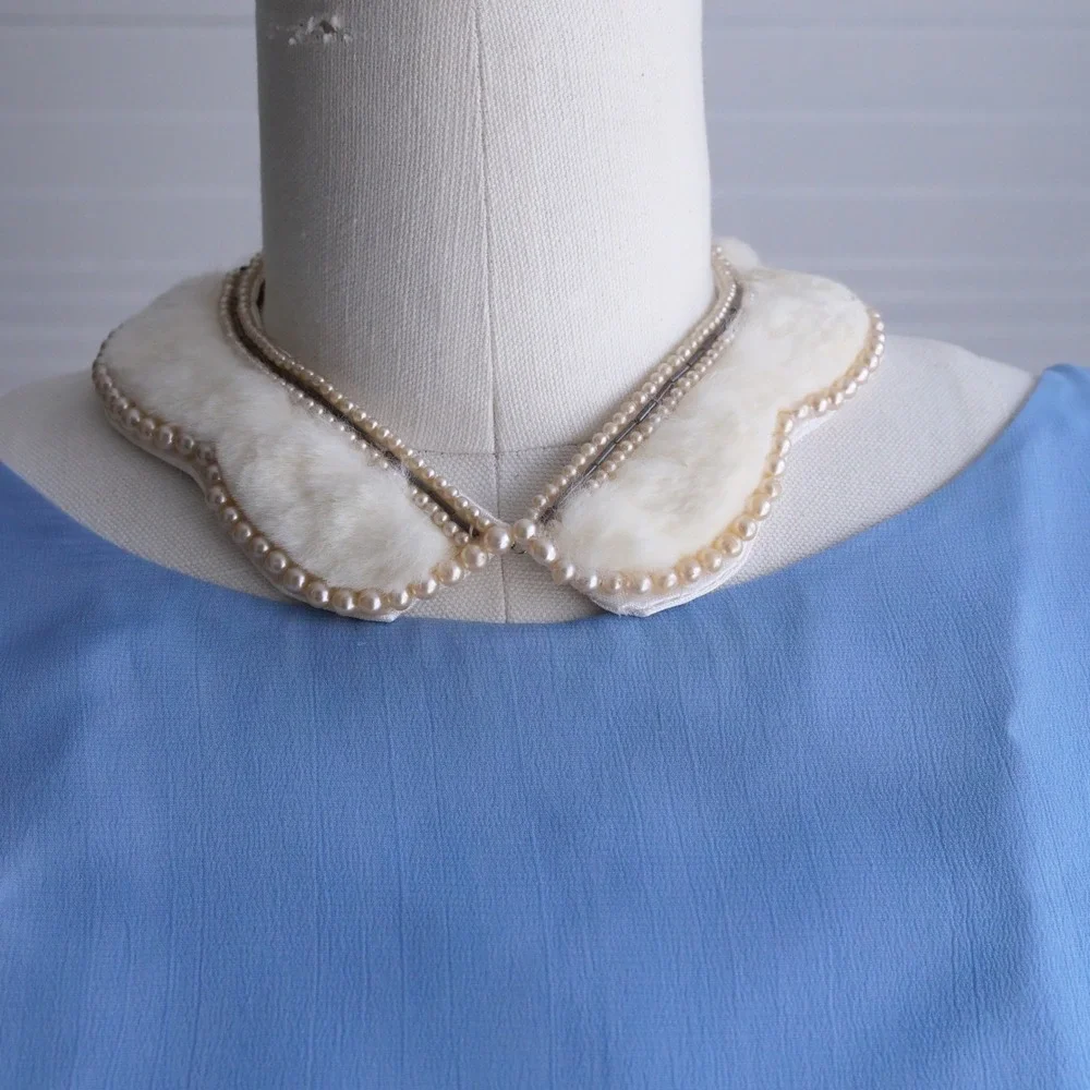 The sweetest vintage 1960s Art Craft ivory rabbit fur and pearly collar